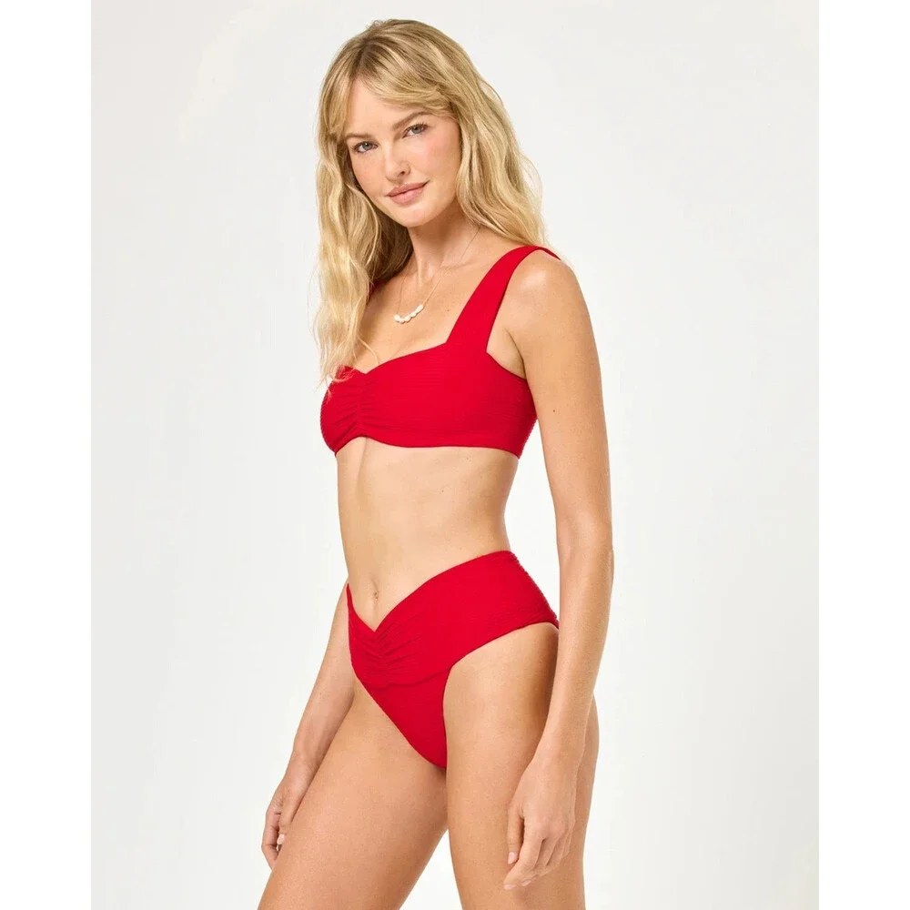 L*Space Bardot Bottom Women's Large Lipstick Red High-Waisted Swimwear KFC1238